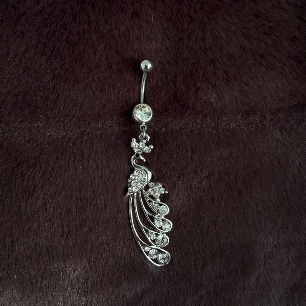 🦚silver peacock belly ring🦚